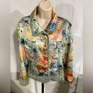 Beautiful Vintage Satin Boho Chic Jacket Sz 10 Made in USA Dry Clean Only Y2K